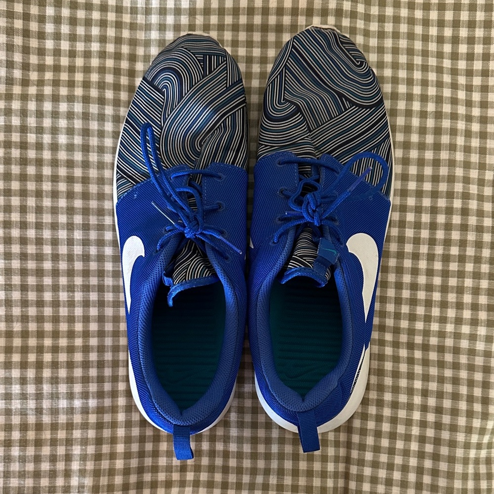 Blue and White Patterned Nike Sneakers